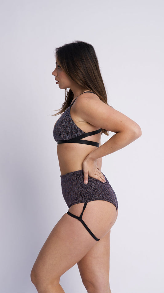 Lure You High Waist Bottoms - Blue Rose Gold Shimmer