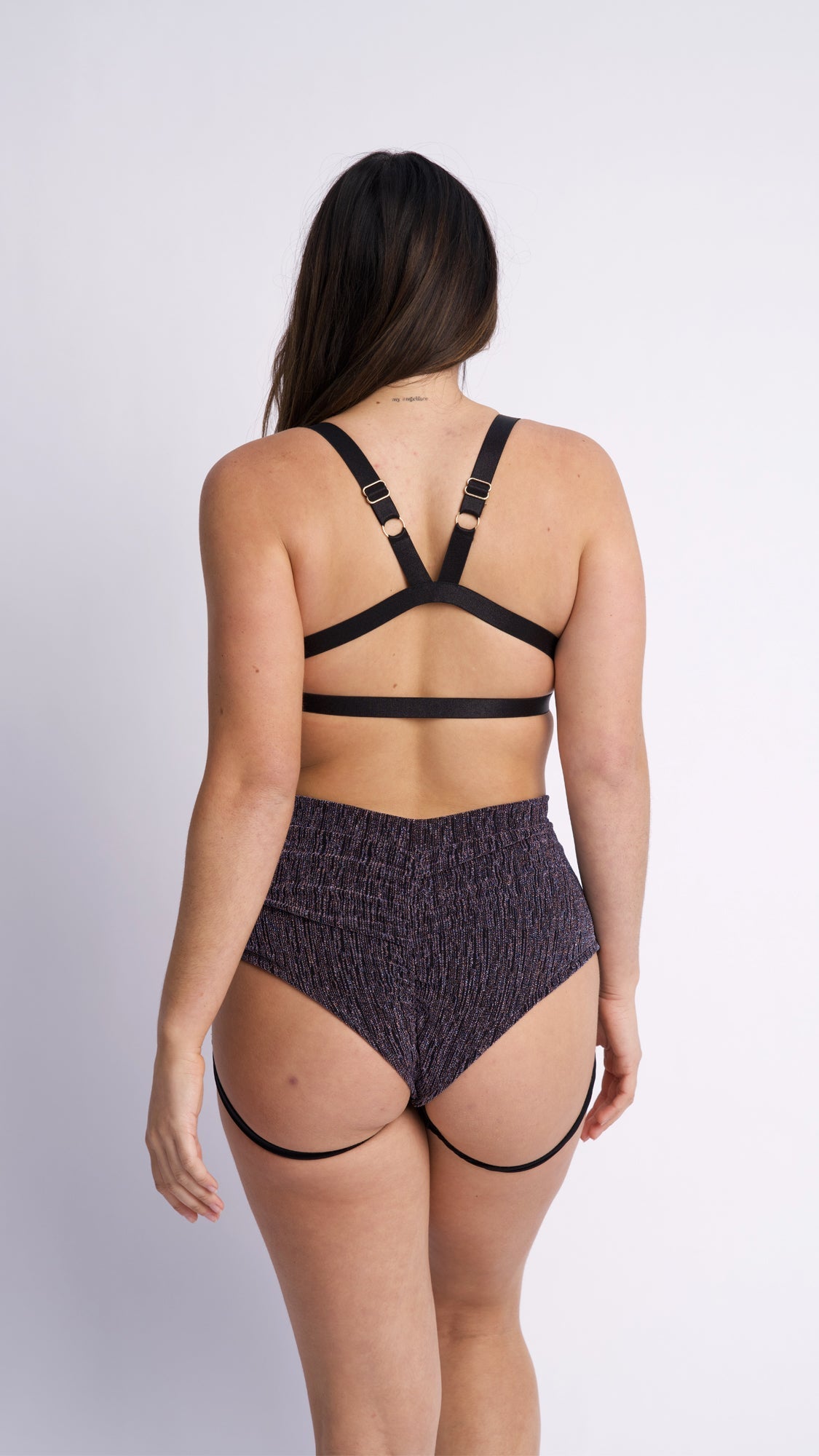Lure You High Waist Bottoms - Blue Rose Gold Shimmer