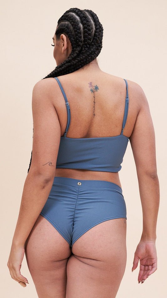 Low Waist Basic Ribbed Shorts - Steel Blue