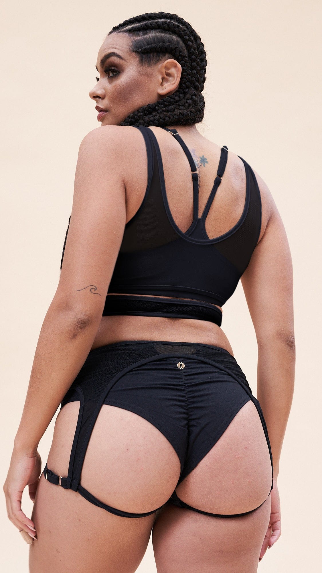 Fiona Cross Over Wrap Mesh Top - Black