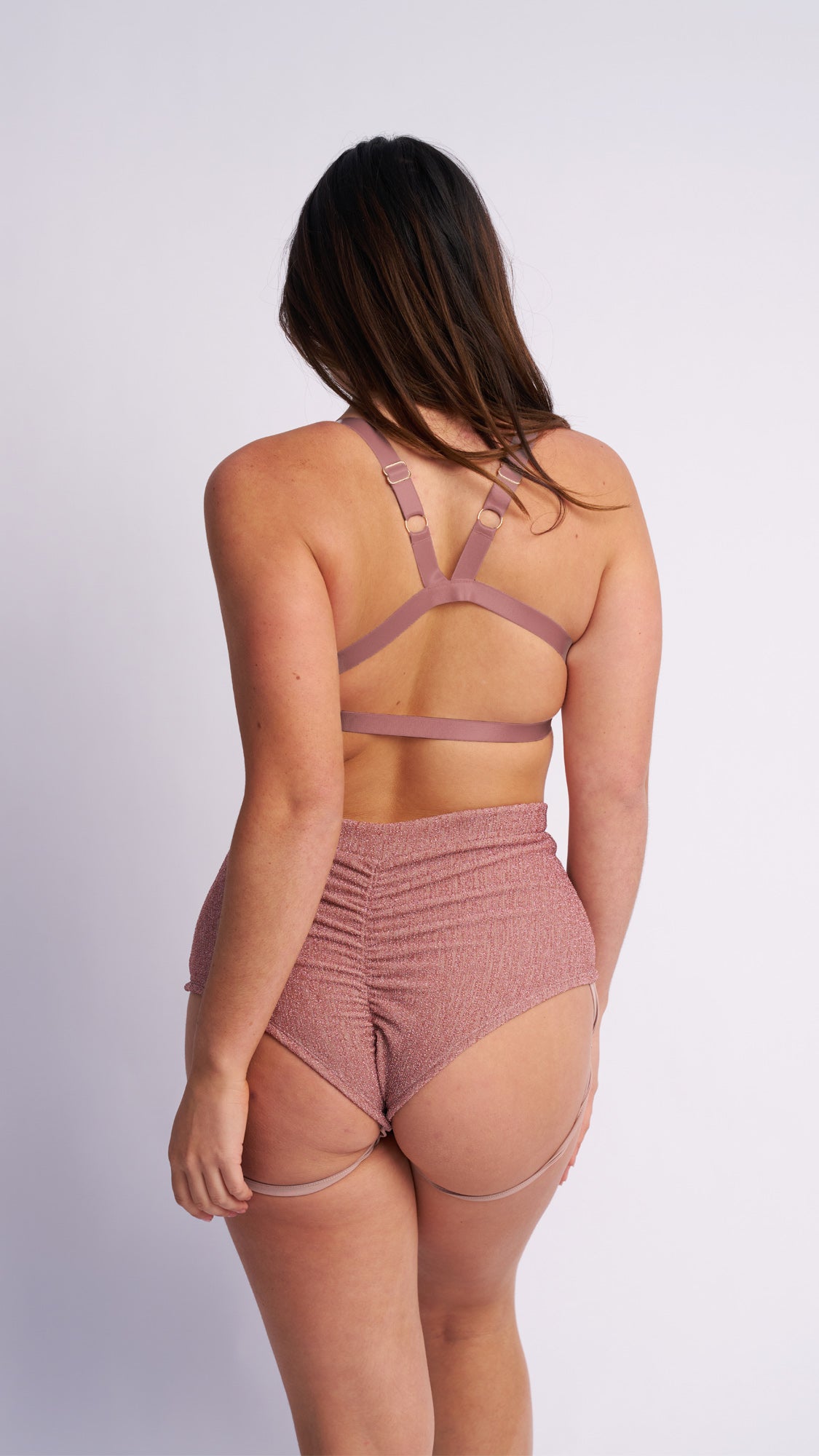 Lure You High Waist Bottoms - Rose Gold Shimmer